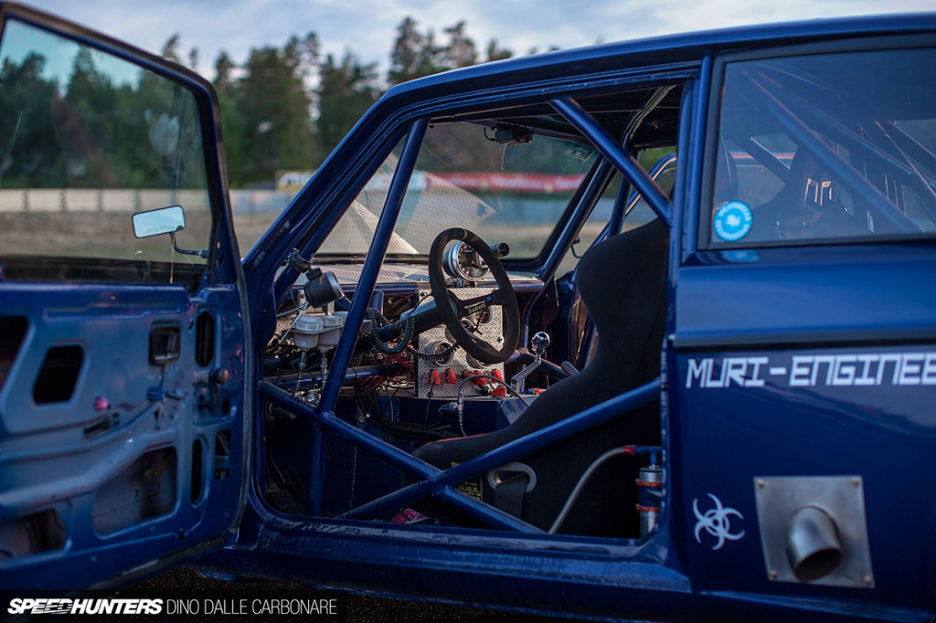 roll cage and interior of Joachim Muri's 1978 Volvo 242DL with a twin-turbo Gen3 Viper V10