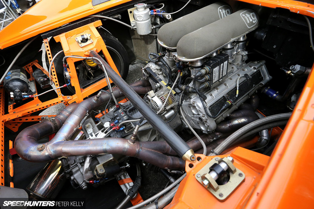 Zytek ZJ458 V8 inside Ferrari F335 engine bay