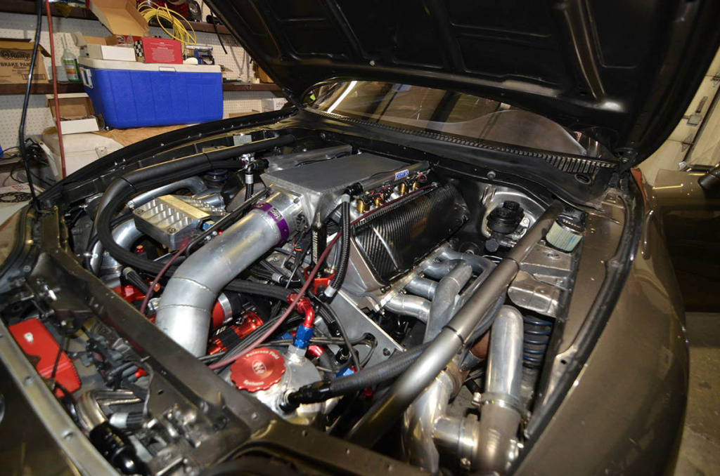 twin-turbo 526 ci Chevy big-block V8 inside Toyota Supra engine bay