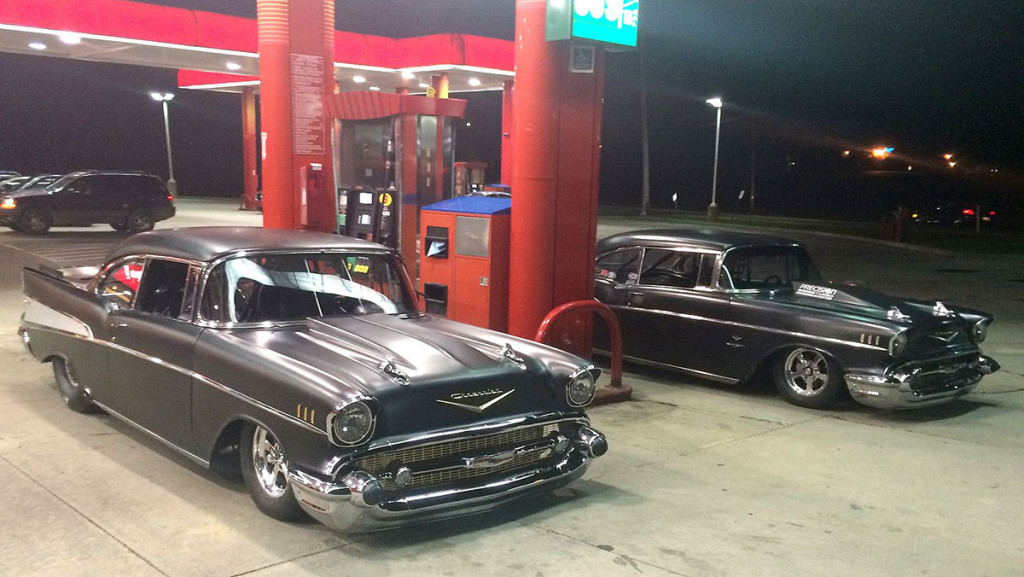 Jeff Lutz's and Jeff Lutz Jr's twin 1957 Chevys with twin-turbo V8