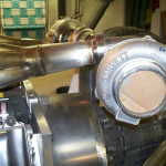 two Garrett GTX-3076 turbochargers being mocked up for Toyota V12