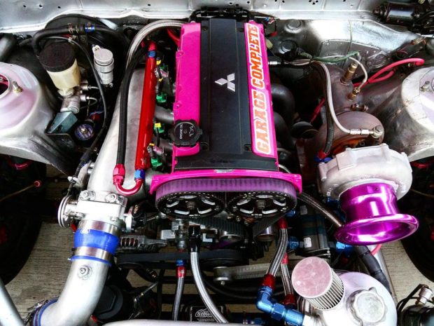 Nissan 200SX with a turbocharged 2.0 L 4G63 inline-four