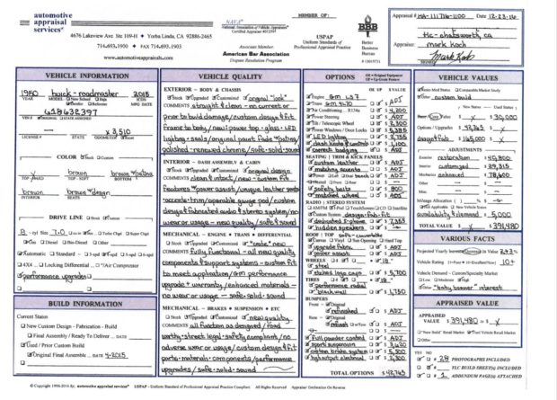 ICON Derelict 1950 Buick Roadmaster appraisal sheet
