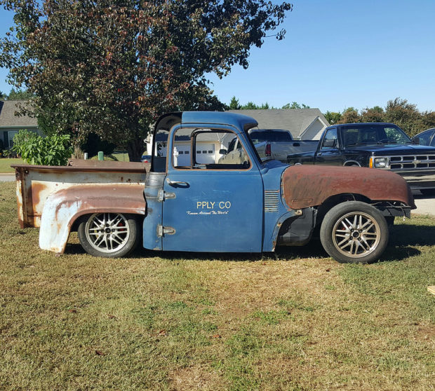 Custom Chevy truck with a Miata rolling chassis