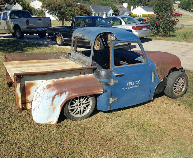 Custom Chevy truck with a Miata rolling chassis